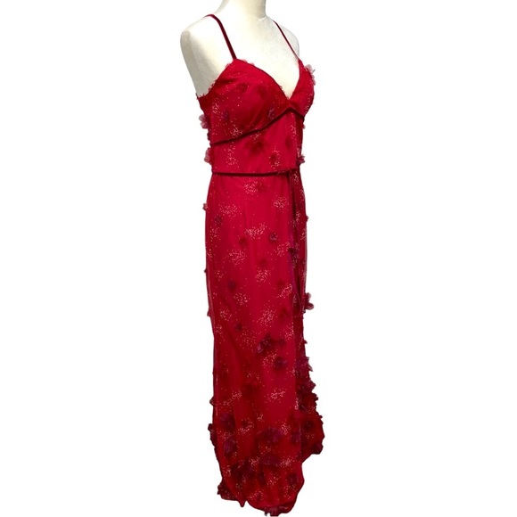 MARCHESA Evening Gown notte wine floral appliqué trumpet gown dress 16 - Picture 4 of 16